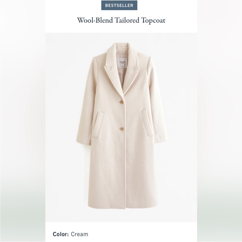 Abercrombie & Fitch Cream Wool Blend Tailored Topcoat